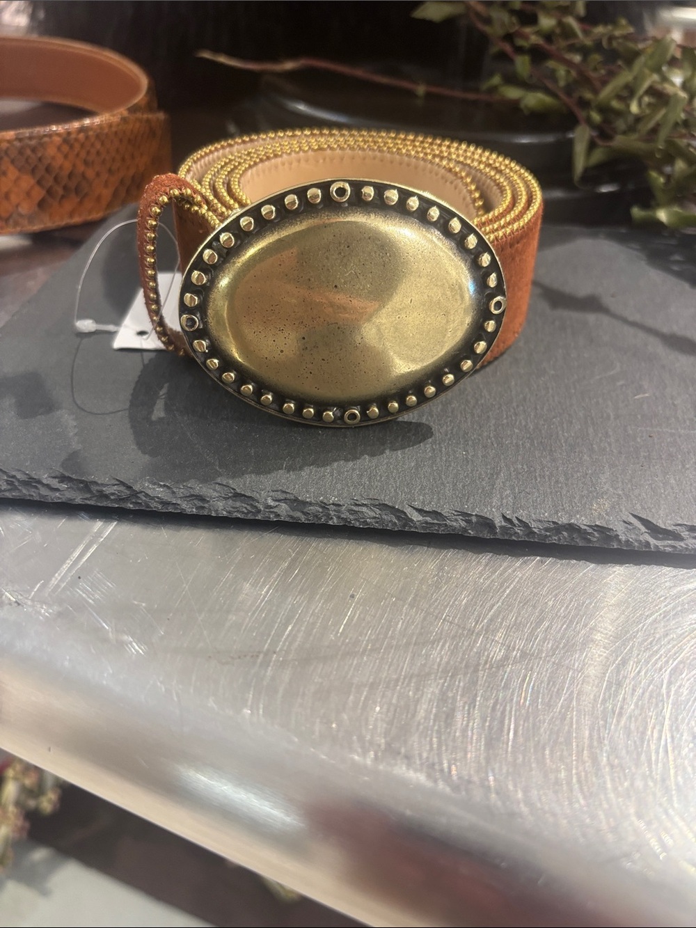 Streets Ahead Alethea Belt in Rust Suede